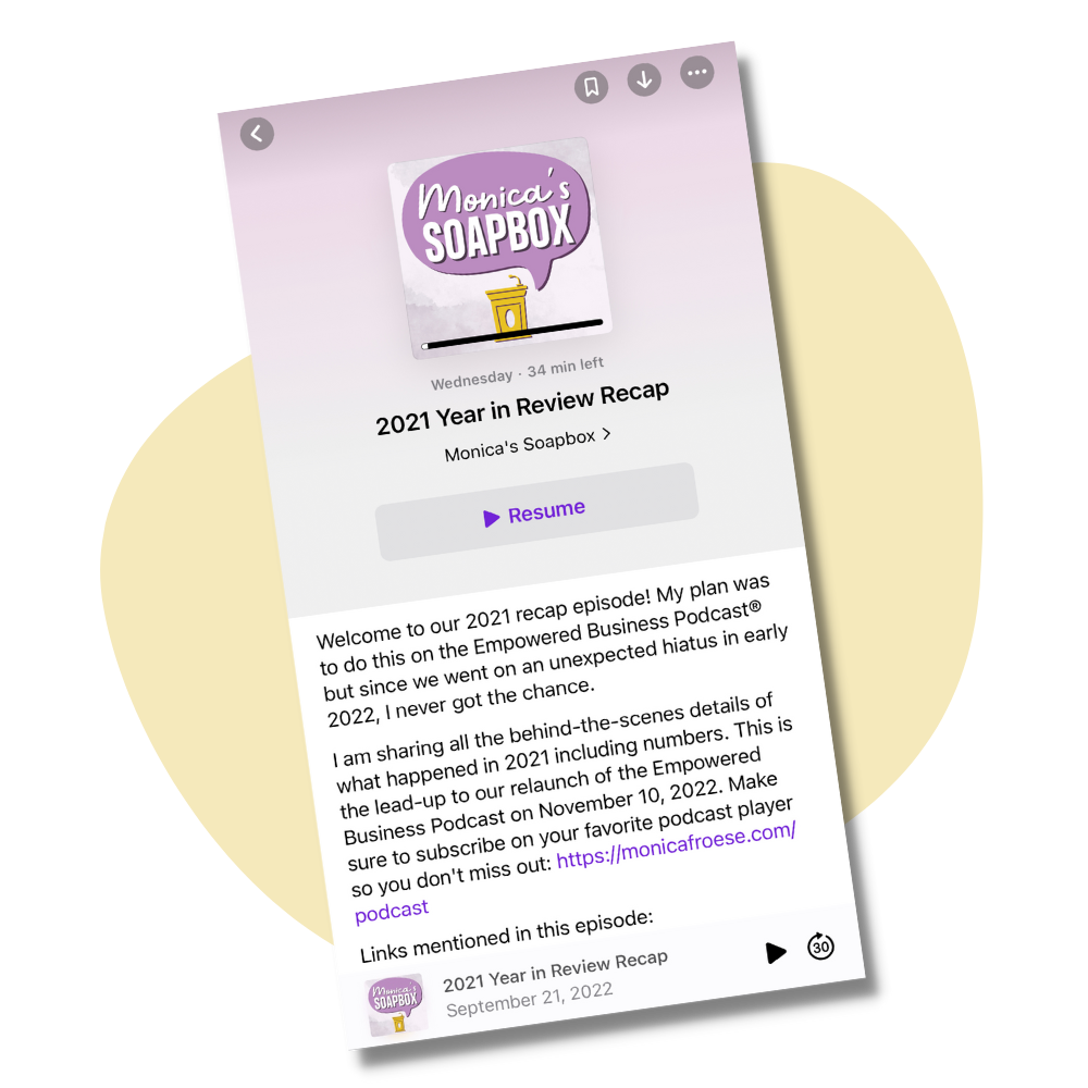 image of monica's soapbox private podcast in the apple podcast player